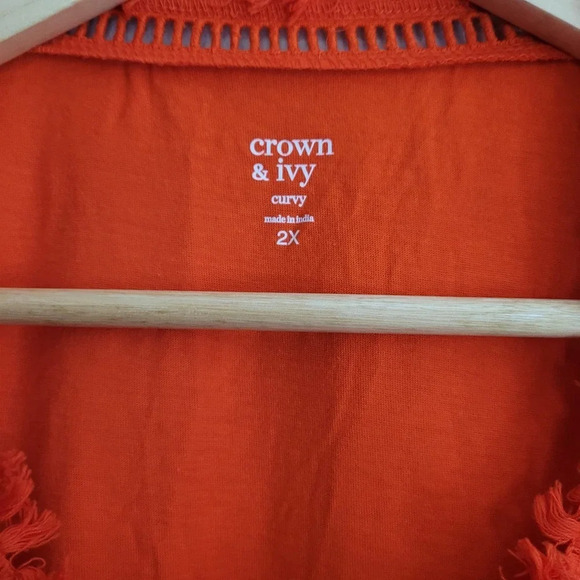 Crown & Ivy Blouse Top Women's Size 2X Orange Cotton Sleeveless Round Neck NEW - Picture 3 of 9